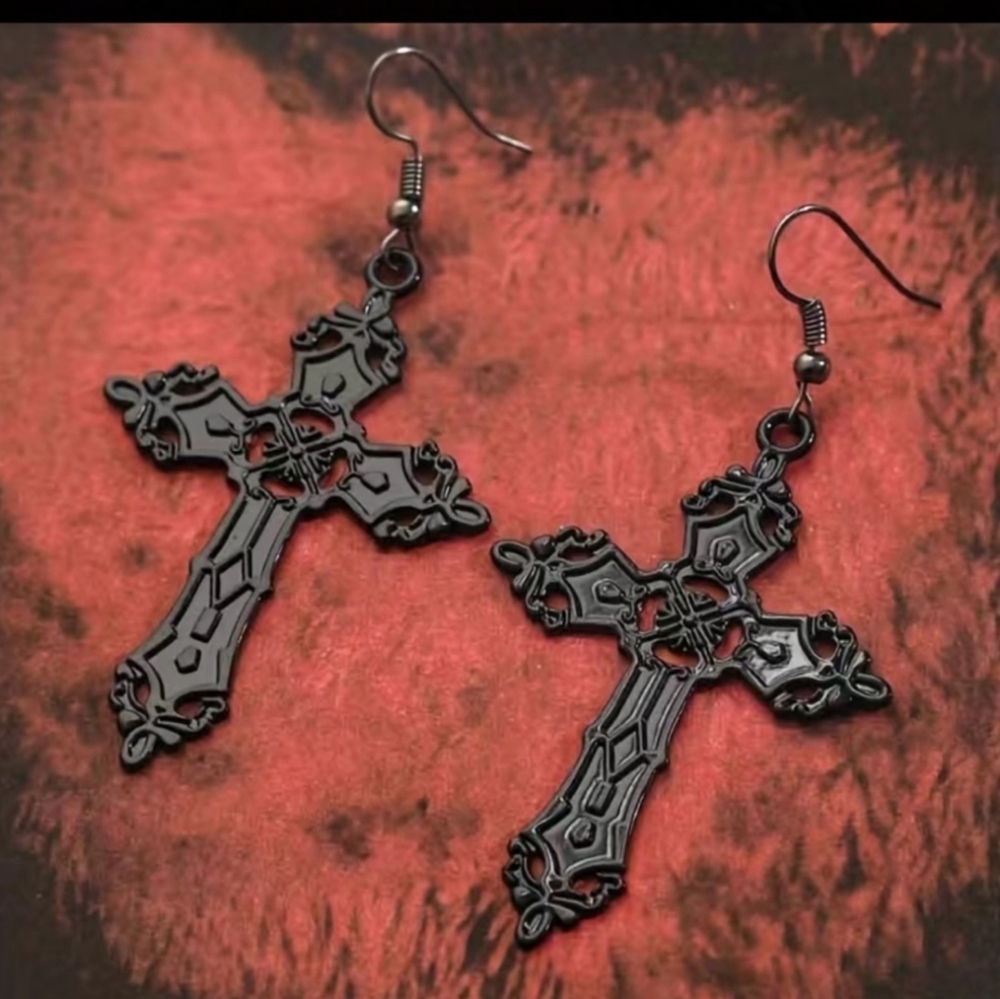 Vintage Gothic Cross Earrings